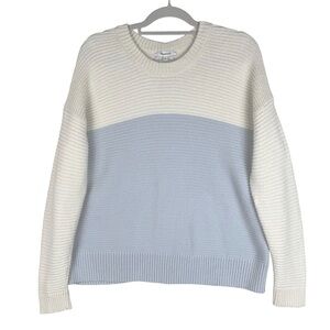 Madewell Greensboro Button back Sweater Size Medium Cream Blue Colorblock Knit